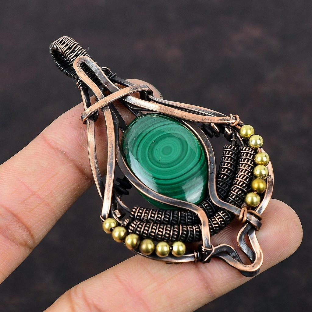 Malachite Pendant Copper Wire Wrapped Gemstone Jewelry Designer Pendant Malachite Jewelry Handmade Pendant Copper Wire Pendant Gift For Mom