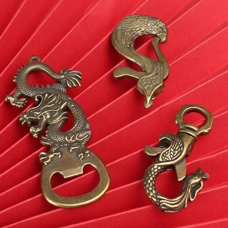 Brass Dragon Line Bottle Opener Small Copper Creative Wine Bottle Phoenix Buckle Eagle Button Pure Copper Keychain Accessories Accessories