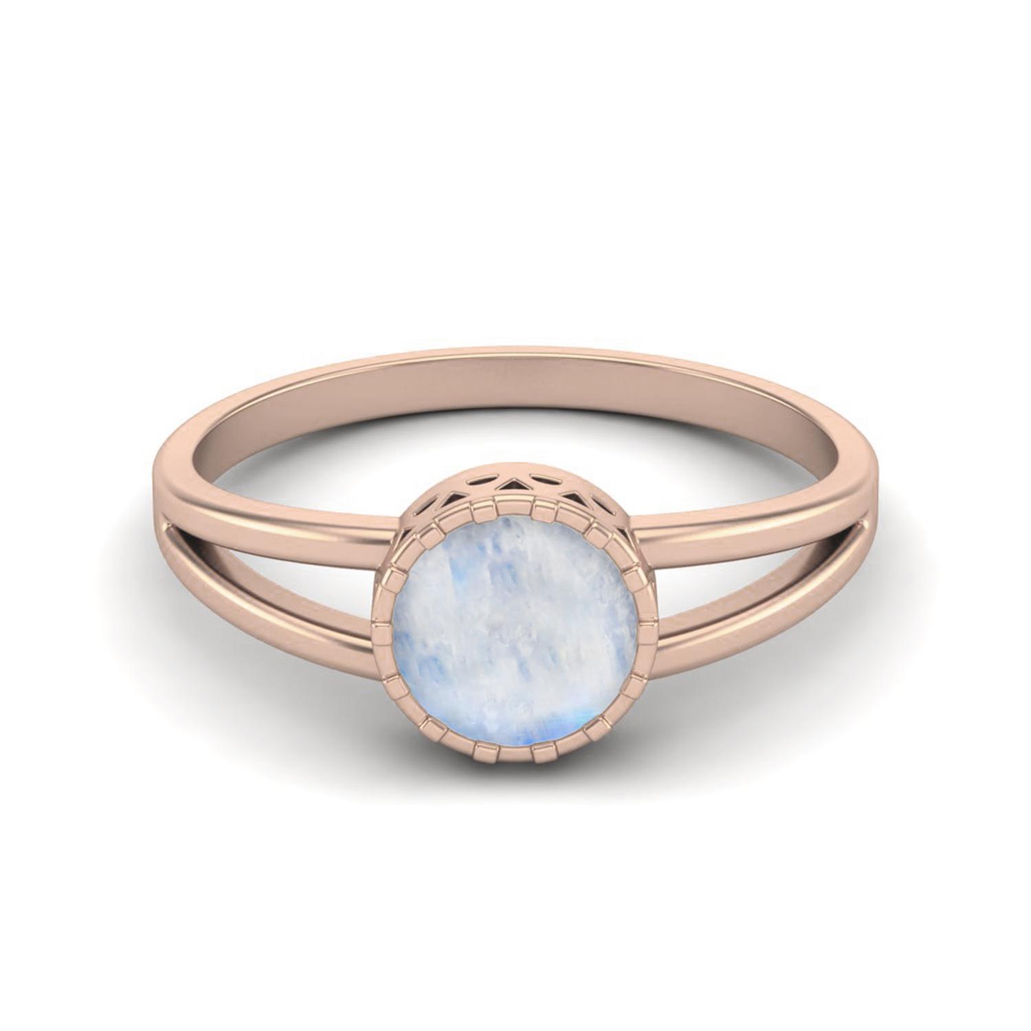 

0.75 Cts Round Shape Moonstone Solitaire 925 Sterling Silver Rose Vermeil Split Shank Wedding Women Rings 11 ярко-розовый