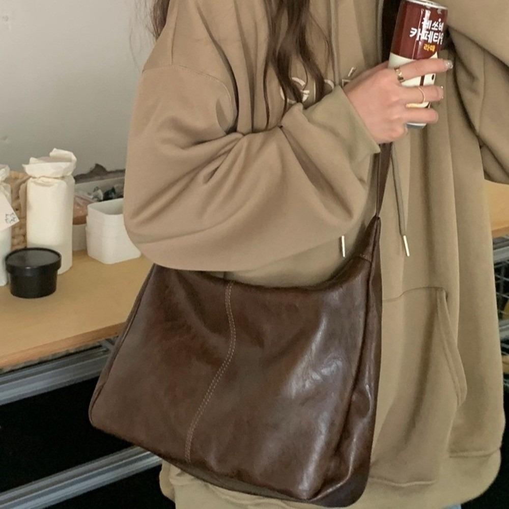 Square Leather Shoulder Bag Hobo Women Handbag Vintage Boston Crossbody Bag  Work