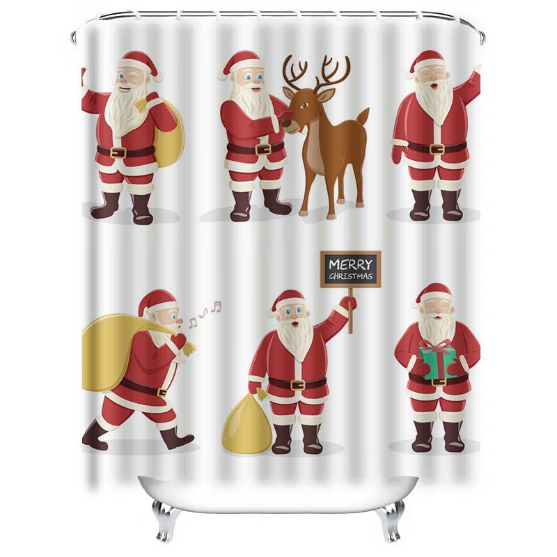 TU Christmas Shower Curtain Festive Holiday Decor Reversible Fabric Bathroom Set Waterproof Xmas Pattern Holiday Home Decor Gift