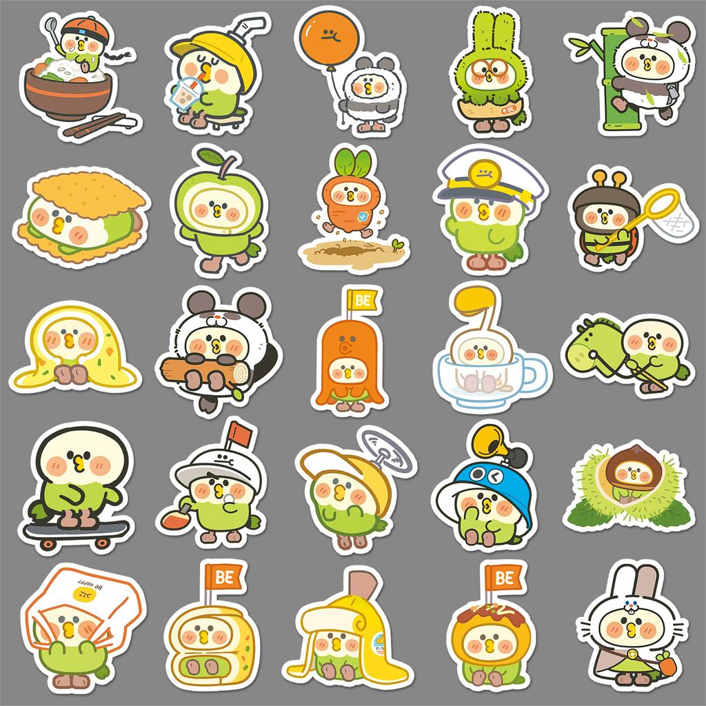 50 Little Parrot Stickers Personalized Cartoon Cute Decorative Mobile Phone Suitcase Gulka Hand Account Stickers