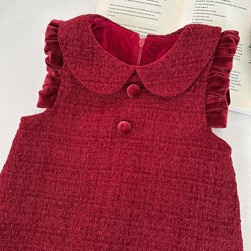 Children's Thick Velvet Lapel Vest Dress - Winter Birthday/New Year Sleeveless Princess Dress