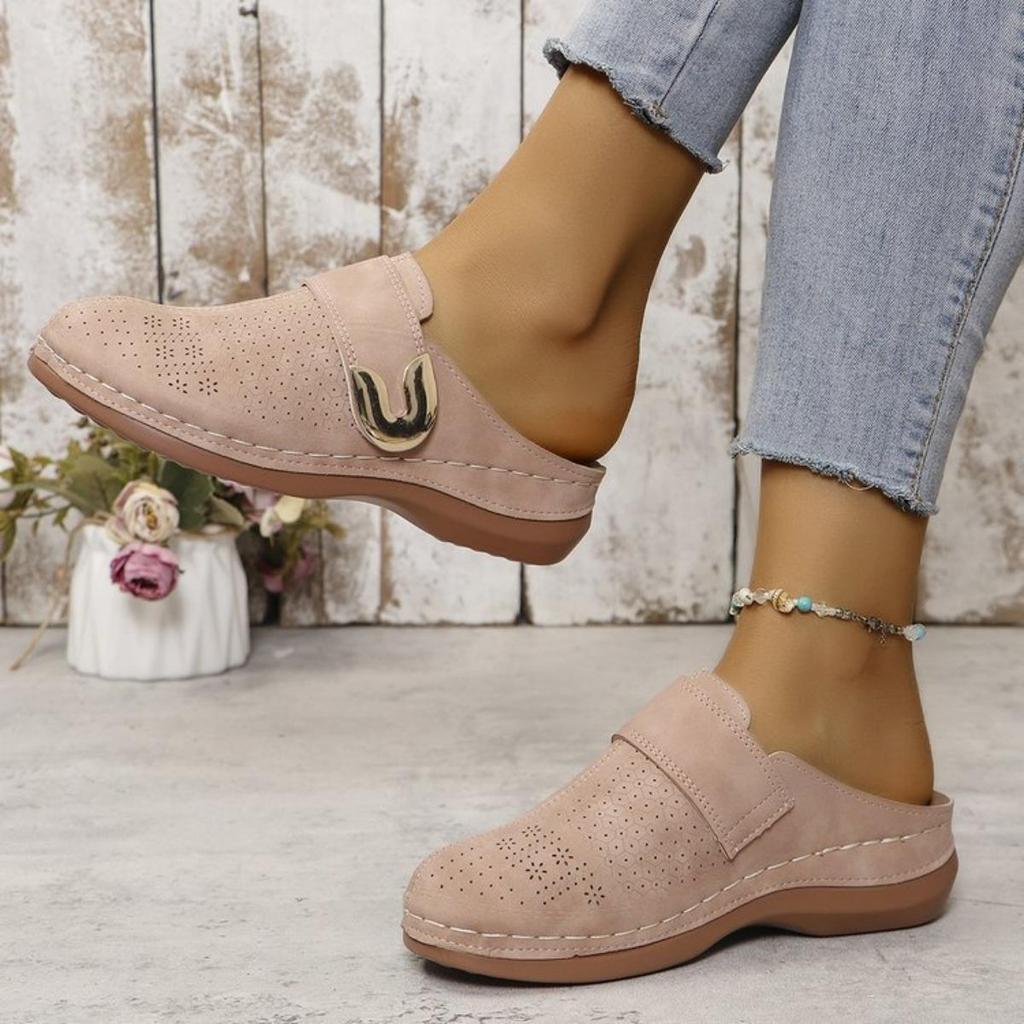 Chaussons décontractés à talon incliné pour femmes avec boucle - Bout fermé, revêtement PU confortable, parfaits pour une tenue décontractée