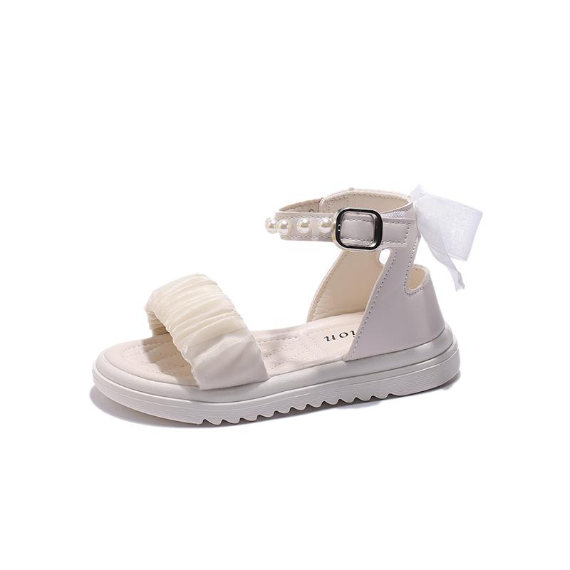 Girls Princess Sandals with Pearls Children Summer Beach Shoes Soft Soles Fashion Kids Bow-knot Gladiator Sandals Size 26-37