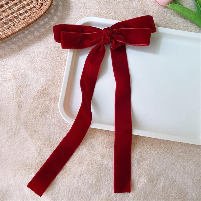 Long Ribbon Bowknot Velveted Hair Clip for Women and Girl Large Barrettes Ponytail Holder for Various Hair Styling Clip