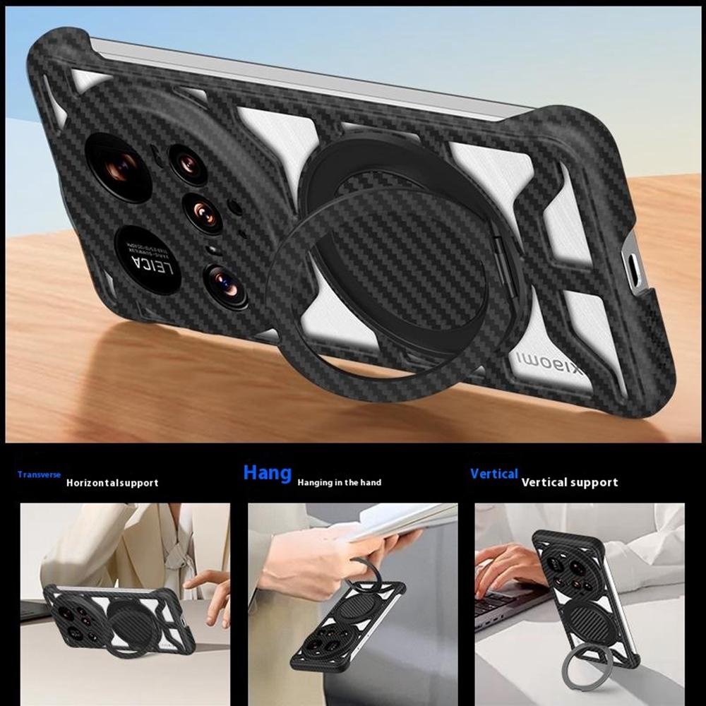 For Xiaomi 15 Ultra Case with Kickstand Heat Dissipation Hard PC Phone Back Cover Carbon Fiber Texture
