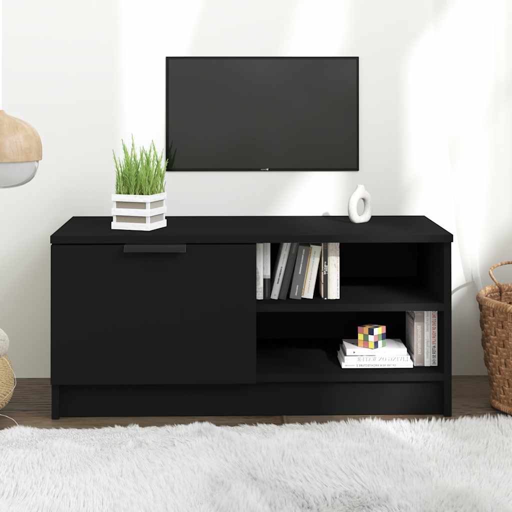 Vidaxl Szafka Pod Tv, Czarna, 80X35X36,5 Cm, Materiał Drewnopochodny