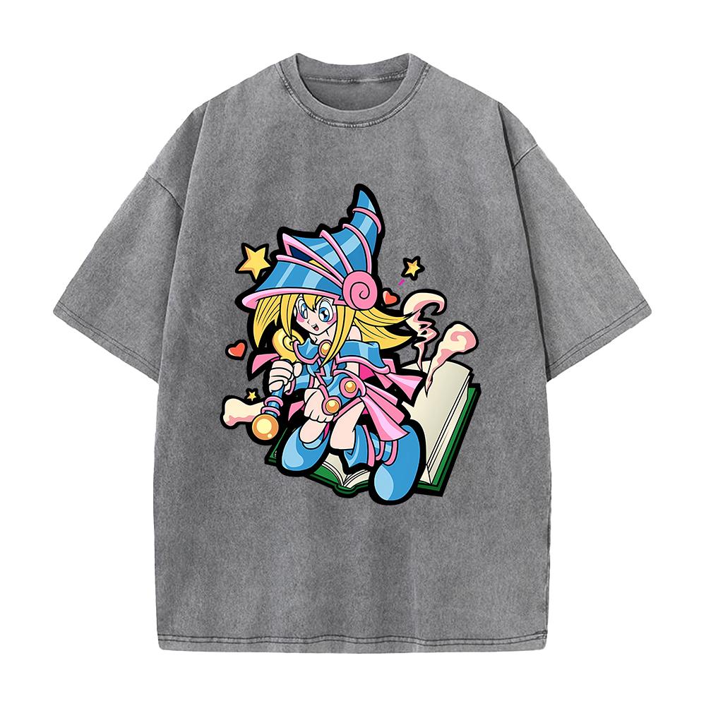 Cute Anime Dark Magician Girl T-shirt Y2k Washed Oversized T Shirt Men's Clothing Summer Short Sleeve Tops