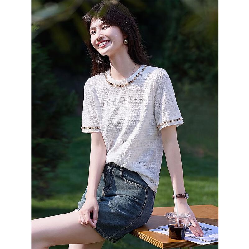 

Women s 3D Floral Lace Loose T-Shirt L