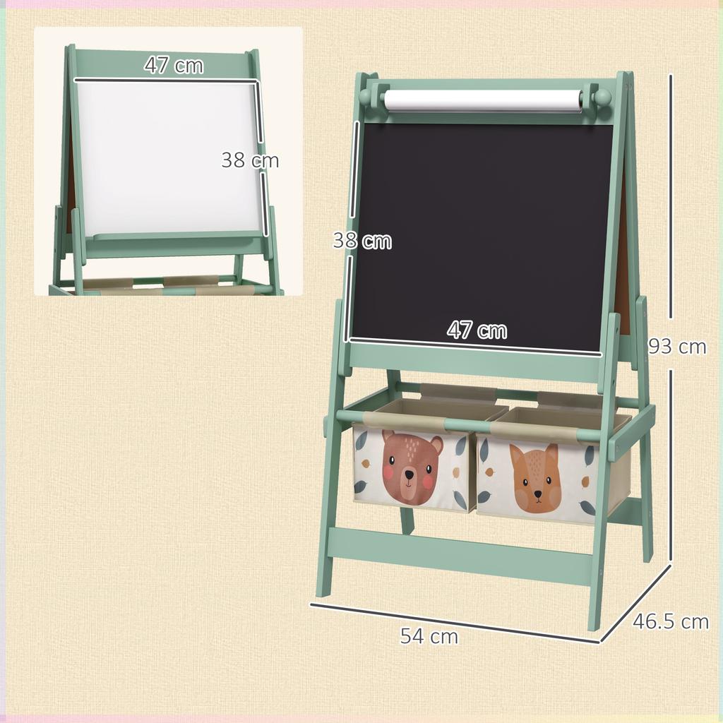Cavalletto per Bambini Tre in Uno con Rotolo di Carta, Cavalletto da Pittura, con Contenitore - Verde