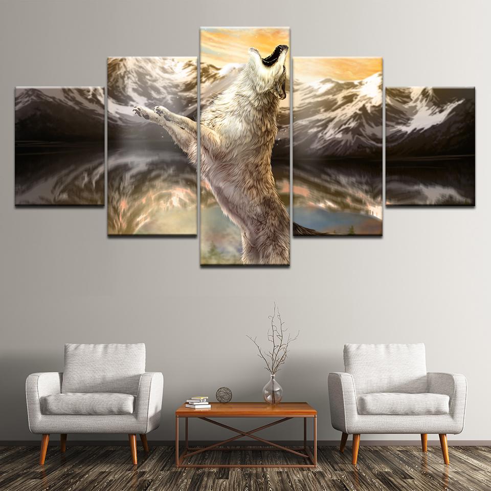 

Canvas Painting running White wolf 5 Pieces Wall Art Painting Modular Wallpapers Poster Print for living room Home Decor 20x35 20x45 20x55cm