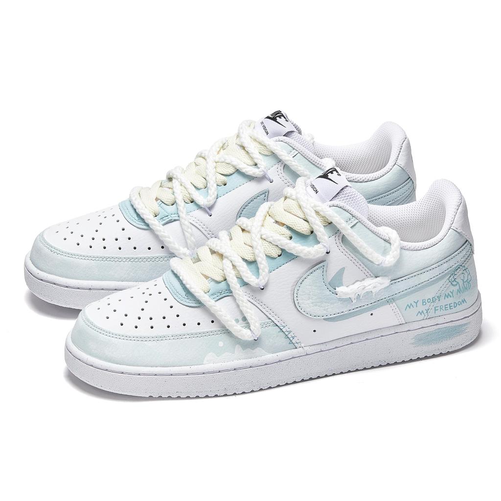 Nike Court Vision 1 Sky Green Mist Slip Resistant Cushioning Low top Skateboard Shoes Men's Blue White DH2987-101(Team177-)