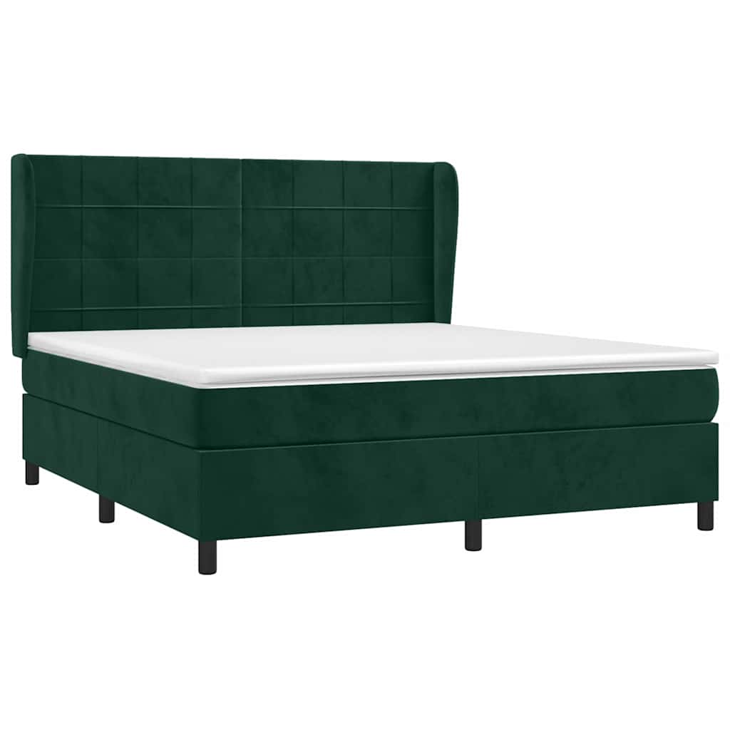 Box Spring Bed with Mattress Dark Green 160x200 cm Velvet