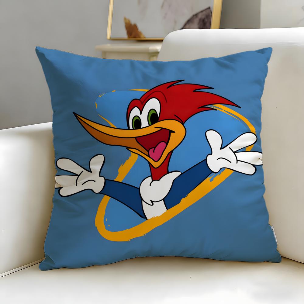 Cartoon Character Woody Woodpecker Cushion Cover Soft  EasyWash Pillow Case  Versatile for Couch Bed Travel and Office