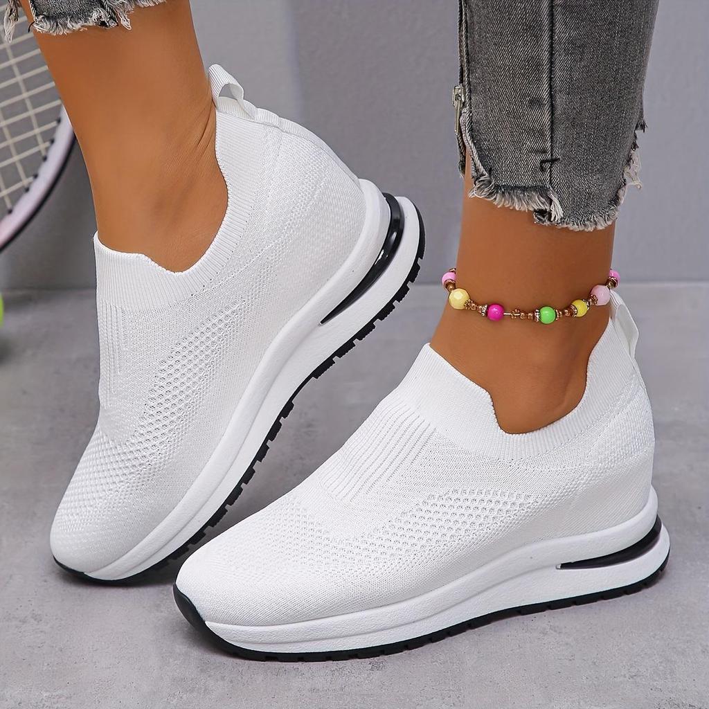 A Pair of Women'S Breathable, Stylish, Versatile Thick-Soled Wedge Sneakers for Casual Sports., Women Shoes
