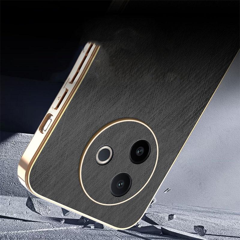 6D Plating Gold Silk Texture Leather Phone Case For Vivo Y300i Y300 Pro Plus Y200 Y78 Y100 Plus Fast Charger Electroplated Cover
