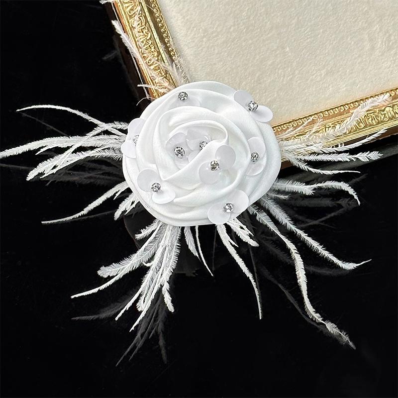 

1Pc DIY Advanced Feeling Add Diamonds Performance Decorations Breast Flower Temperament Feather Flower Accessories Sequin