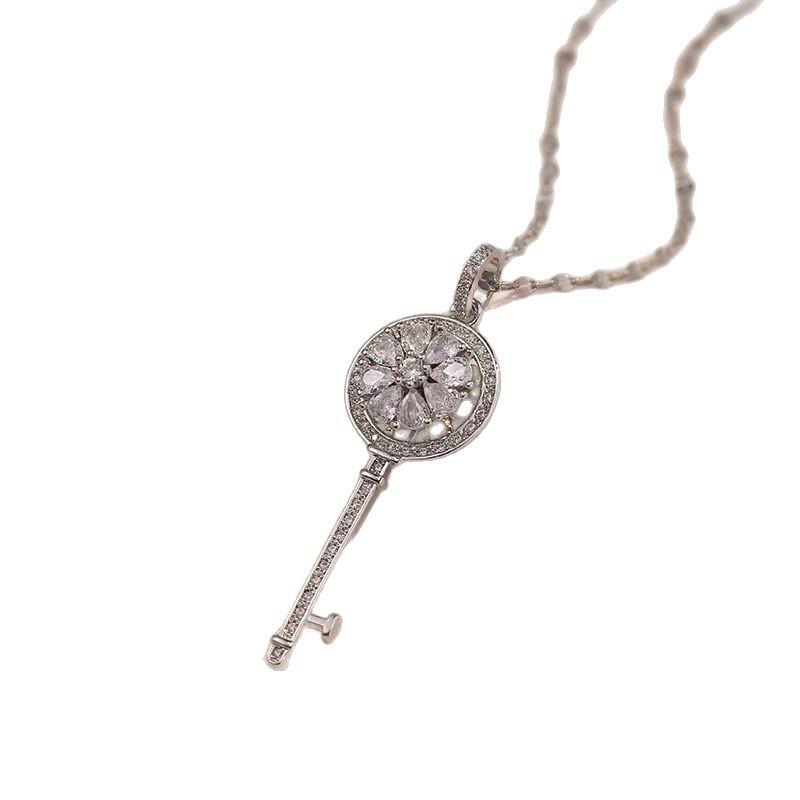 Women's Rotatable Key Pendant Necklace with Copper and Zircon
