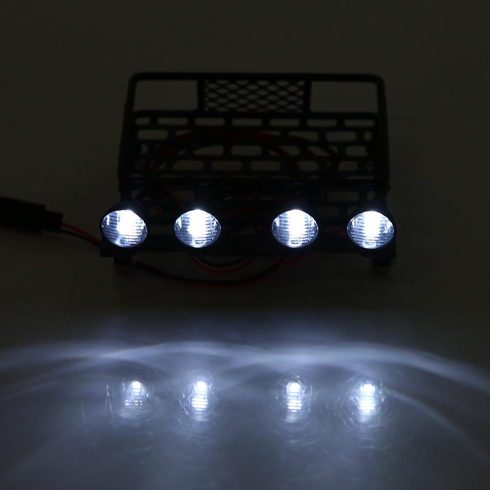 Small Size Roof Rack Luggage Carrier With LED Light Round for SCX10 110 RC Car (4 White)