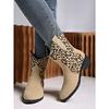Women's Plus Size Mid Heel Women's Boots Autumn and Winter New Leopard Print Block Heel Martin Boots Pointed Mid Leg Boots