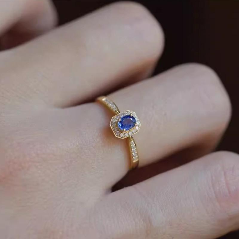 Elegant French Style Blue Zirconia Ring For Women Adjustable Geometric Design