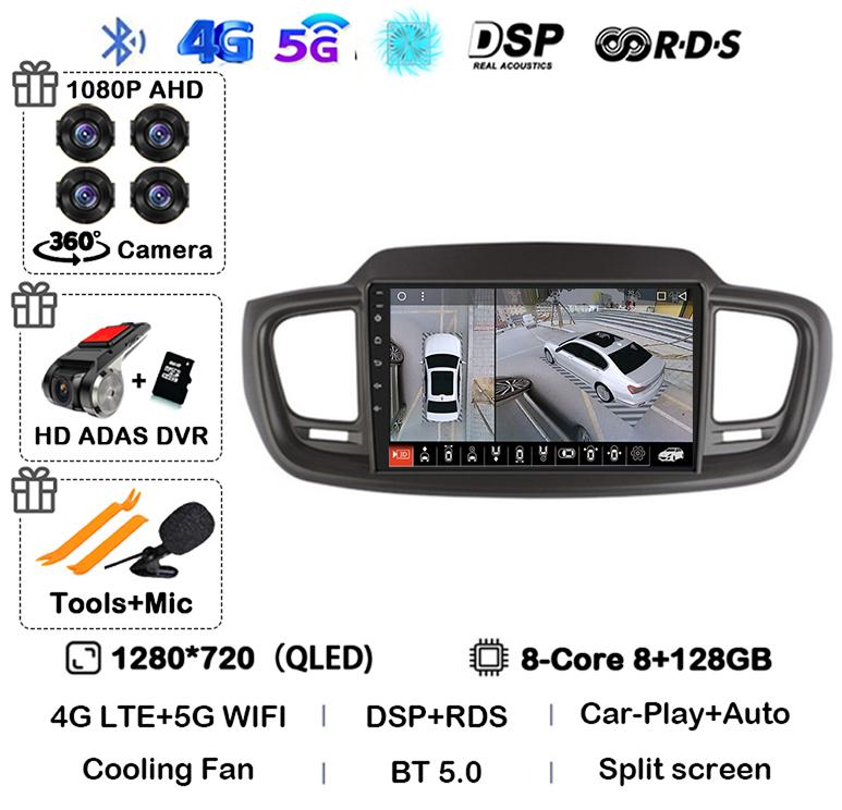 Android 14 WIFI+4G Car Radio For Kia Sorento 3 2015 2016 2017 2018 Carplay Auto GPS Multimedia Player Stereo 360 Camera Audio BT