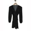 Women's Petite French Polka Dot V-Neck Long-Sleeve Belted Dress - Short Skirt for Spring & Autumn.
