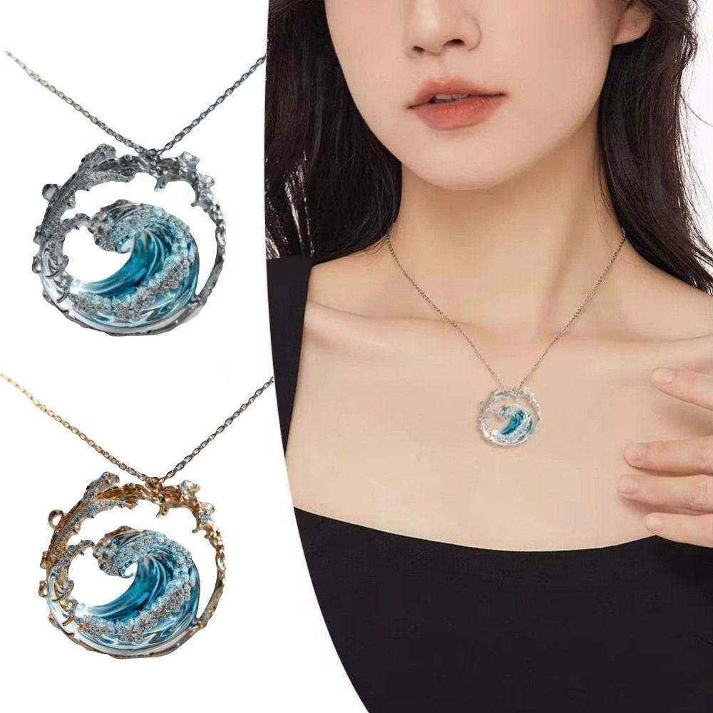 Creative Sea Oath Necklace Ocean Style Spindrift Jewelry Wave Pendant Necklace Daily Wear
