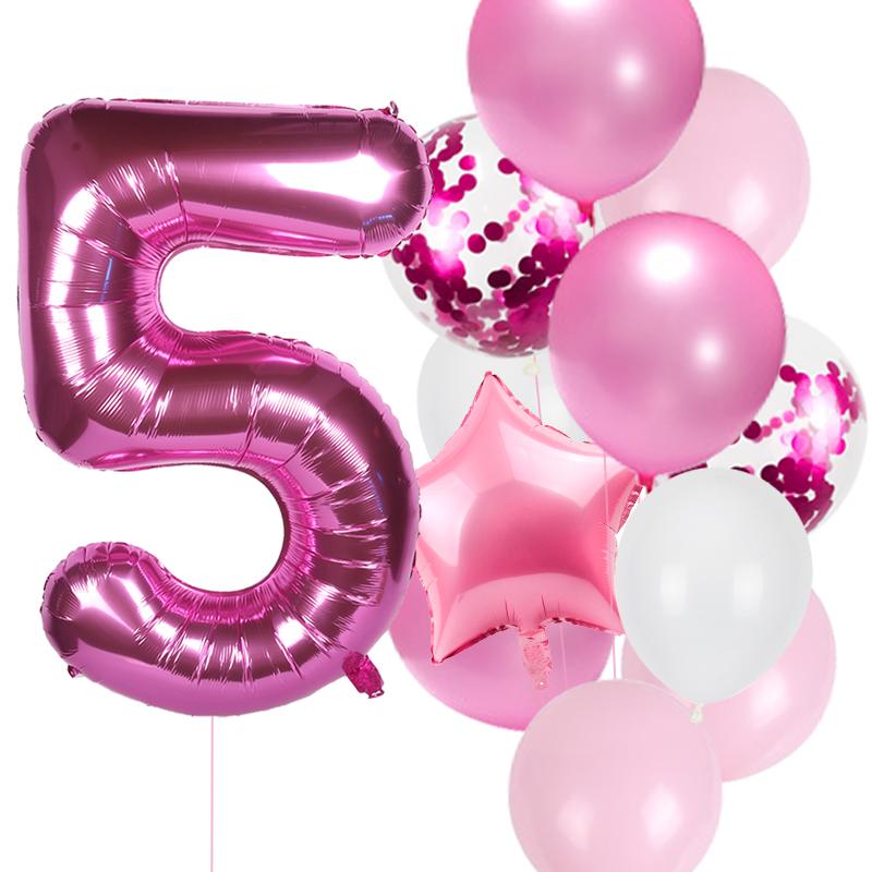 12pcs/lot girl birthday balloons set pink 1 2 3 4 5 6 7 8 9 40inch Number Foil Balloon for 1st 2nd 3rd Birthday Party Balls Toy