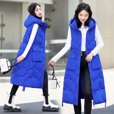 Large Size Long Over-knee Down Cotton Vest Thickened Vest Hooded Autumn and Winter Sleeveless Jacket Thickened Vest Women