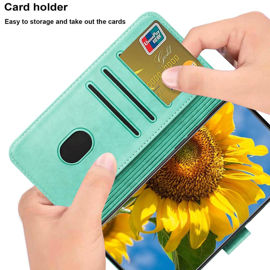 PU Leather Protective Case Emboss Sunflower Folio Magnetic Card Slots Holder Kickstand Wrist Strap Flip Case for Nokia G22 G11 G21 G60