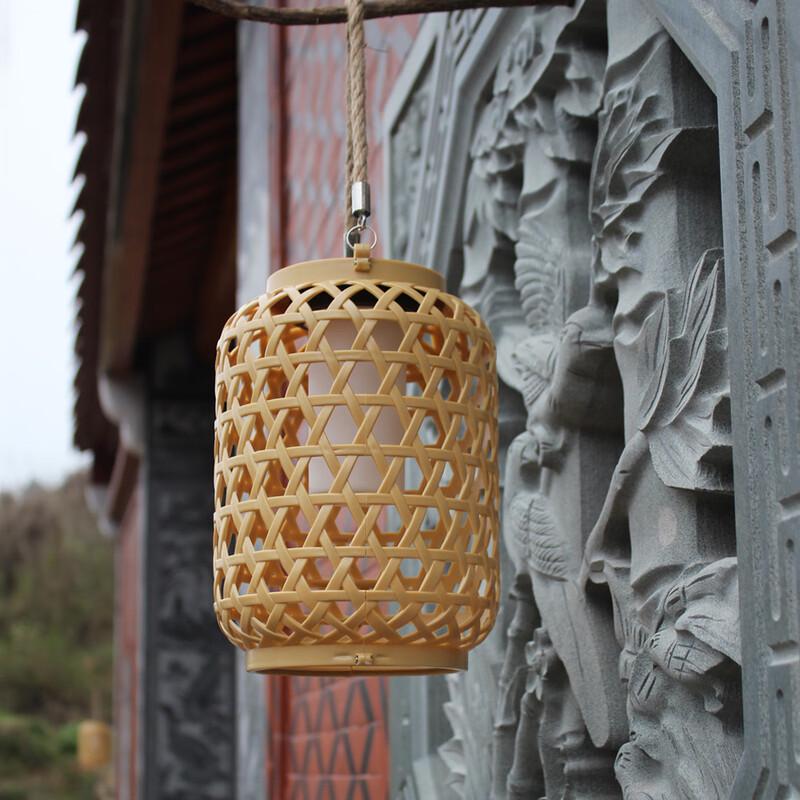 Solar Woven Bamboo-Look Outdoor Lantern