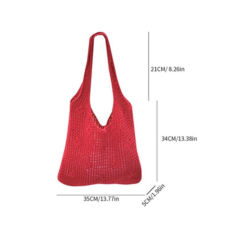 Yogodlns Korean Style Hollow Out Knitted Weave Bag Solid Color Vacation Style Knitted Shoulder Bag Handbag Braided