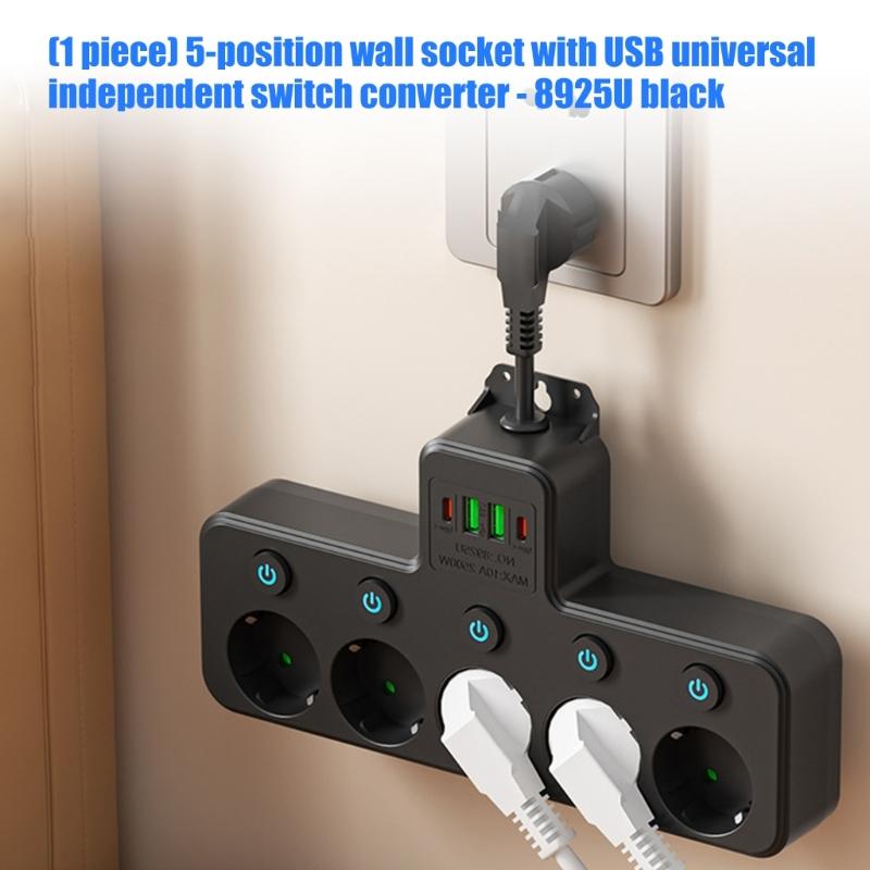 5 Outlet Wall Sockets with 2 USB And 2 Type C Ports Rotating 180 Degrees For Multiple Device Charging