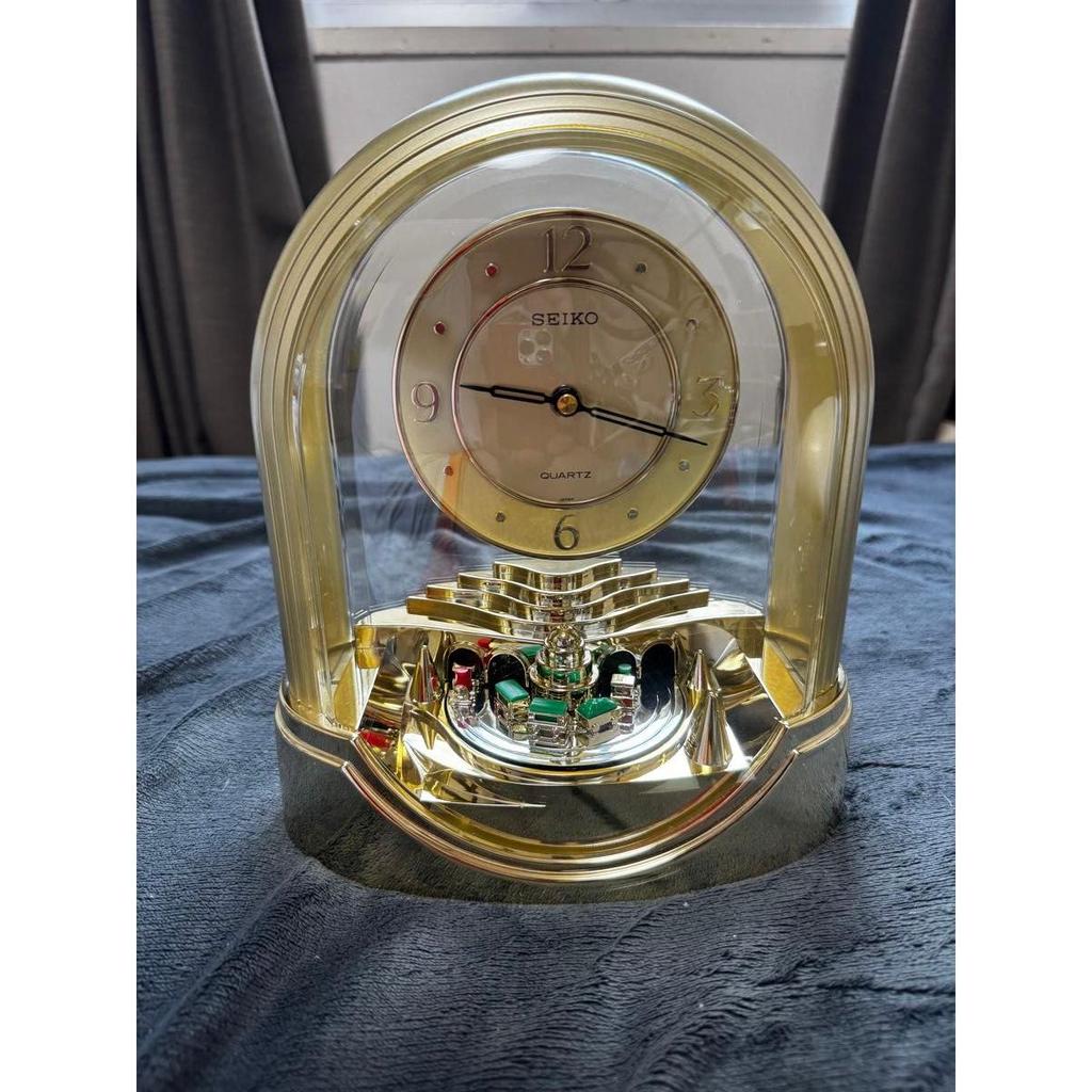 Used SEIKO Seiko Table Clock Quartz Rotating Decoration Gold Color Retro