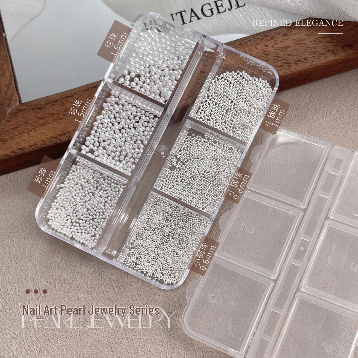 

6-сетчатые жемчужные аксессуары для ногтей: Глянцевые полукруглые и круглые 3D жемчужины с мини-стальными бусинами