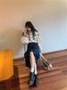 Retro Embroidered Denim Shirt & Lace Asymmetrical Fishtail Skirt Set for Spring & Autumn