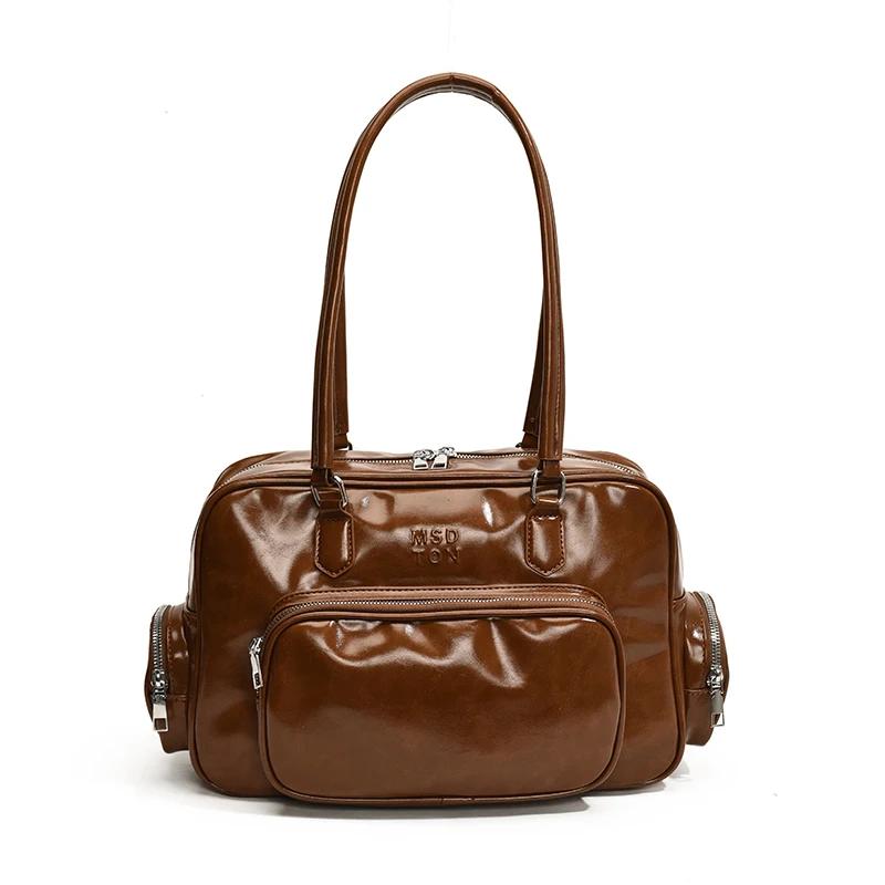 

Блестящая кожаная сумка для мотоцикла для женщин, повседневная сумка через плечо, универсальная, модная, новая, осень и зима