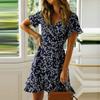 Women's Ladies Floral Print Short Sleeve V-neck Bandage  Dress