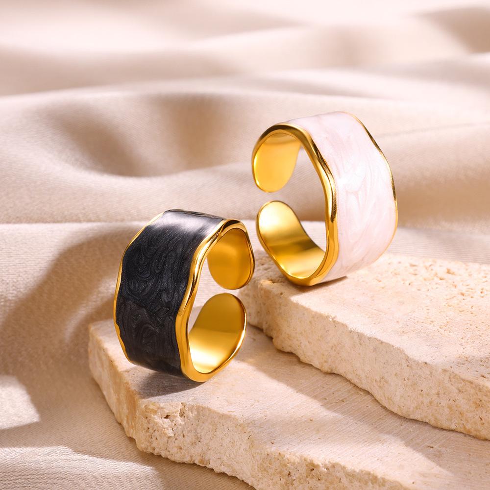 Bague Ouverte Irrégulière Vintage Goutte d'Huile Pour Femmes Acier Inoxydable Punk Gothique Tendance Cadeau