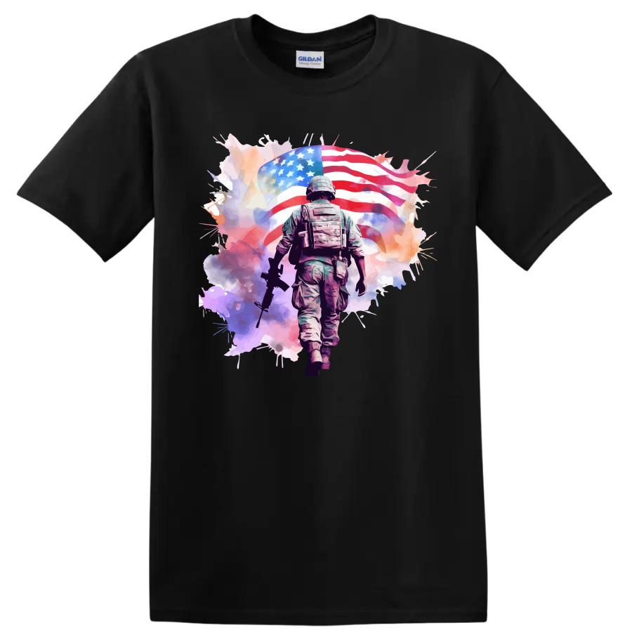 Veteran Soldier American Flag Patriotic T Shirt Military Art Tee