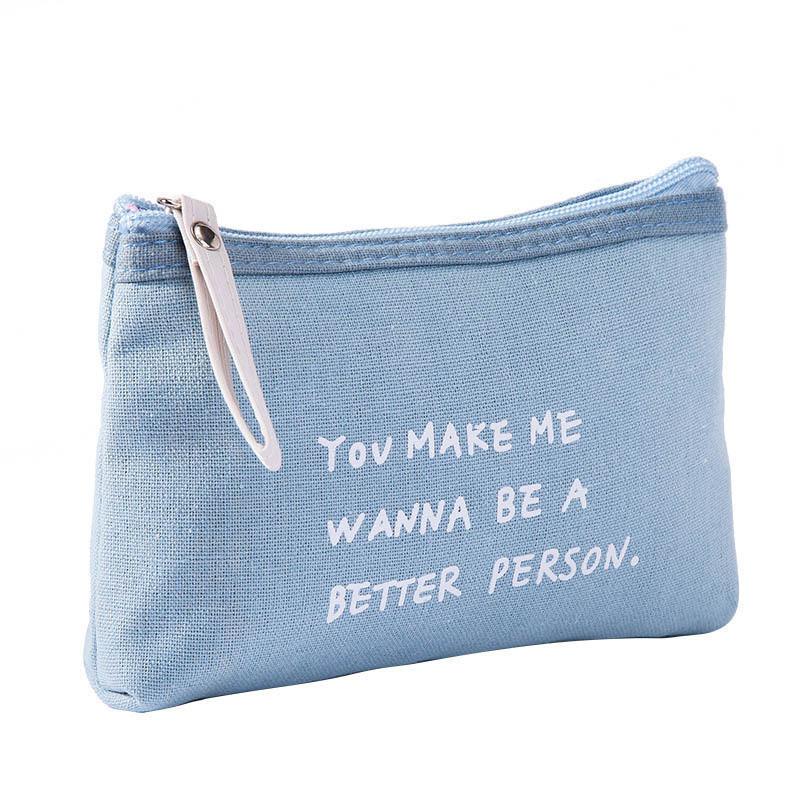 Practical Canvas Alphabet Cosmetic Bag Zipper Hand Clutch Modern Simple Wind Coin Phone Case