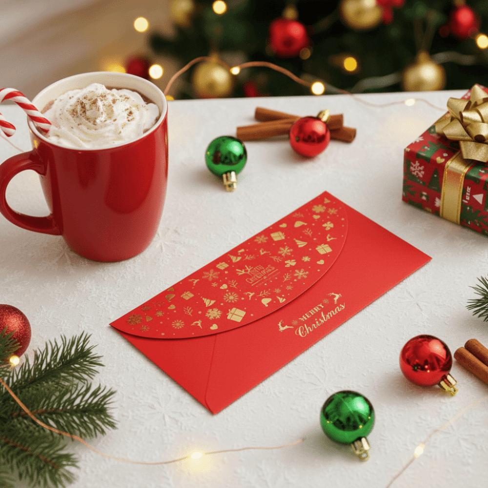 6PCS Rectangular Xmas Currency Envelopes Xmas Tree Pattern Christmas Gift Red Packets  Families