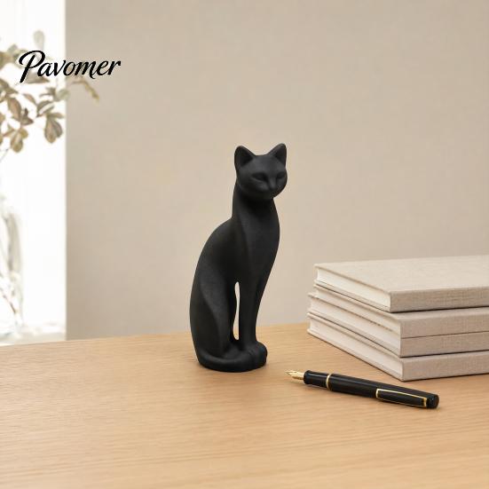 Kätzchen Figur Dekoration 3D Gedruckte Skulptur, Minimalistisches Katzen Ornament Matt Geometrisches Design, Modernes Zuhause in Schwarz Rosa Weiß, für Nordischen Stil