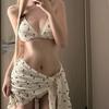 French Style Bow Print Bikini Set with Wrap Skirt - Perfect for Small Busts, Pure Desire