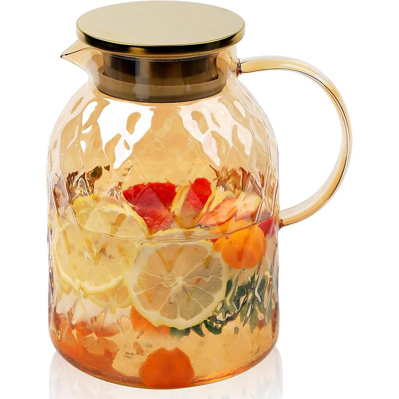 

HeY LiLac Vintage Glass Pitcher with Lid Heat Resistant Borosilicate Water Jug ater Pitcher with Handle and Spout for Fridge 1800ml золотой