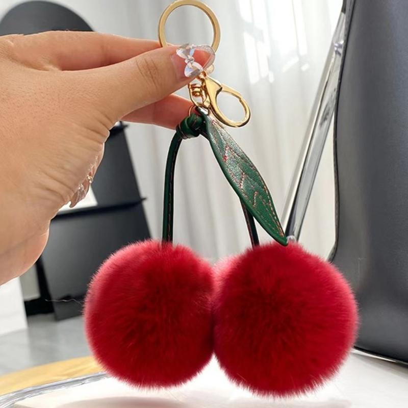 

Новый брелок для ключей из кроличьей шерсти выдры, вишневый, разноцветный, с подвеской в виде милой куклы-помпона, сумка для куклы, подвесные брелки для женщин, подарок вино красного