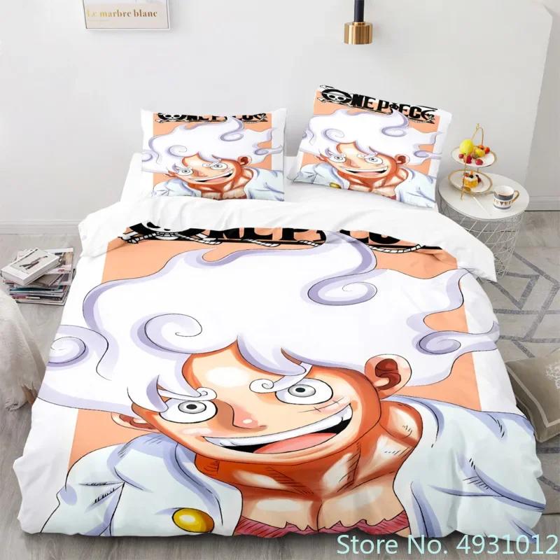 Dětské Chlapecké Anime One Pieces Povlečení Nika Luffy Gear 5 Povlak na přikrývku Povlak na polštář Sada povlaků na přikrývku Jednolůžko Queen King Velikost