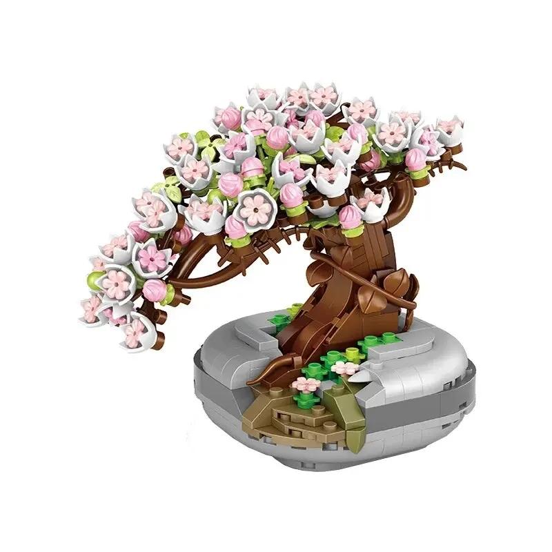 Non-Toxic Sakura Potted Bouquet Building Blocks Plant Bonsai Succulent Model Bricks Desktop Ornaments Kids Educational Toys Holiday Gifts